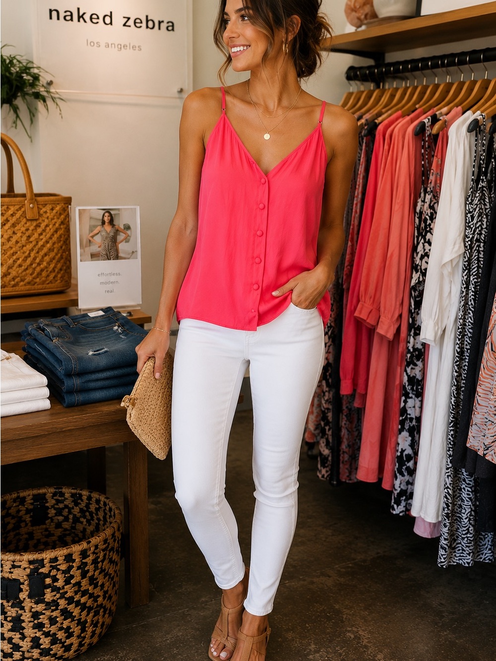 Naked Zebra Vibrant Pink Button-Front Cami